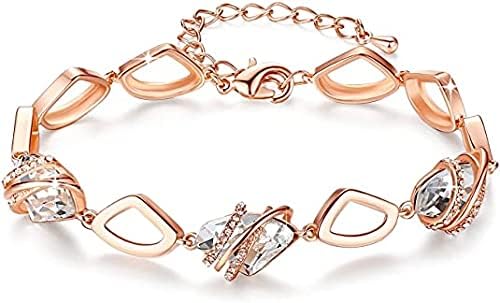 Leafael Wishstone Crystal Link Charm Bracelet, Birthstone Bracelets with Healing Crystals, Allergy-Free Jewellery for Women with Gift Box, Silver-Tone or Rose Gold Plated Bracelets For Women