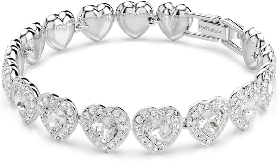 Ariana Grande x Swarovski Earrings, Necklace and Bracelet Collection, White Heart and Round Cut Crystals in a Rhodium Plated Setting