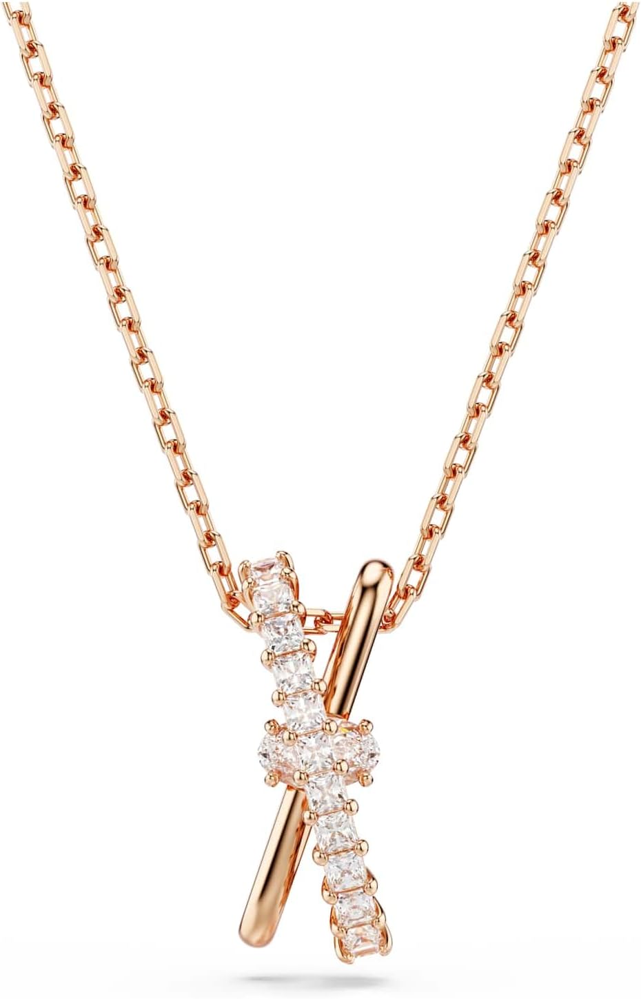 Swarovski Hyperbola Pendant and Necklace Collection, Infinity, Twist and Heart Shapes, White Crystals in a Mixed Metal, Rhodium or Rose Gold-Tone Plated Setting