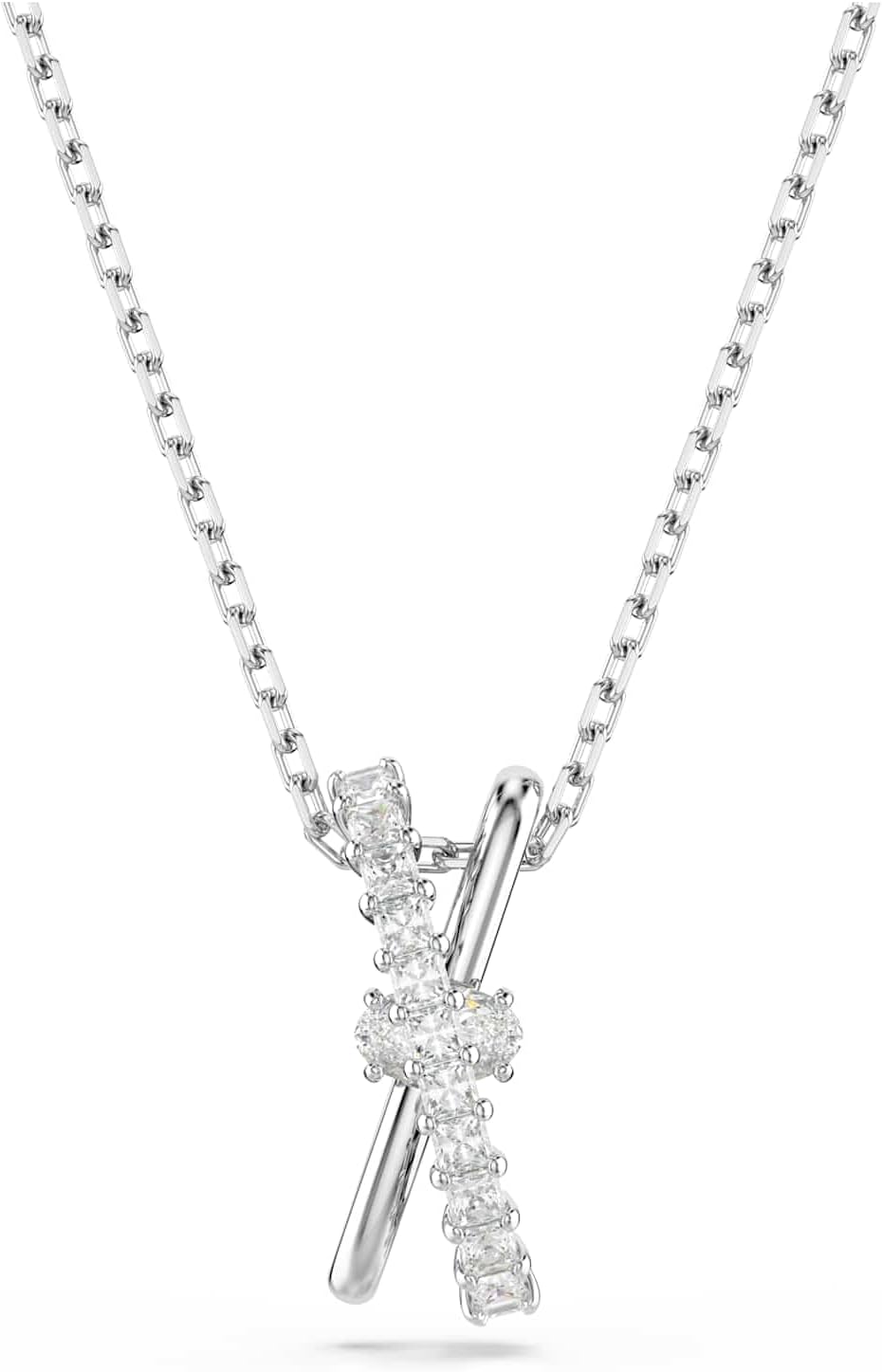 Swarovski Hyperbola Pendant and Necklace Collection, Infinity, Twist and Heart Shapes, White Crystals in a Mixed Metal, Rhodium or Rose Gold-Tone Plated Setting