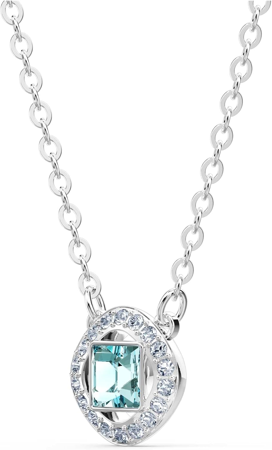 Swarovski Amazon Exclusive Una Angelic Necklace Collection, Square Cut, Blue, Pink or White Crystals in a Rhodium Plated Setting