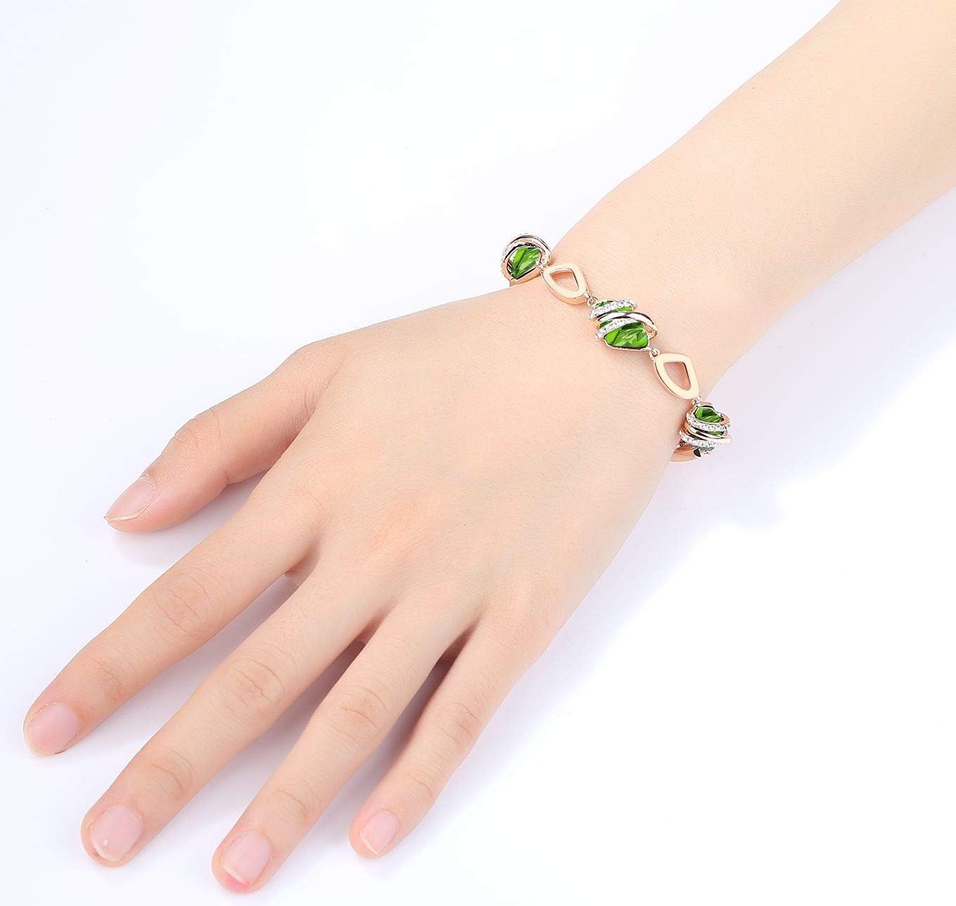 Leafael Wishstone Crystal Link Charm Bracelet, Birthstone Bracelets with Healing Crystals, Allergy-Free Jewellery for Women with Gift Box, Silver-Tone or Rose Gold Plated Bracelets For Women