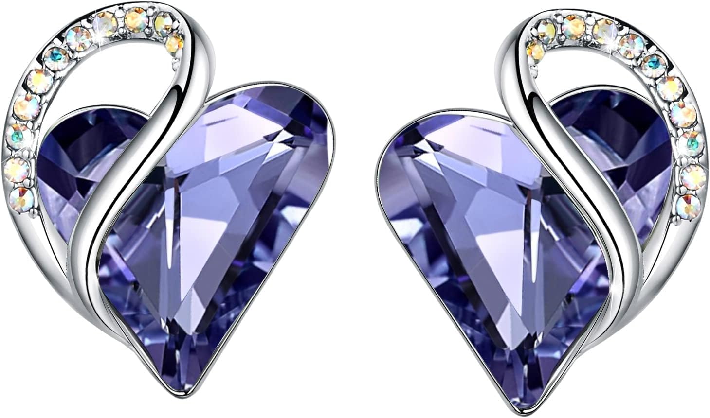 Leafael Infinity Love Heart Birthstone Earrings for Women, Crystal Stud Earrings with Healing Stones, Allergy-Free Jewelry for Women with Gift Box, Silver-tone Birthstone Crystals Earrings