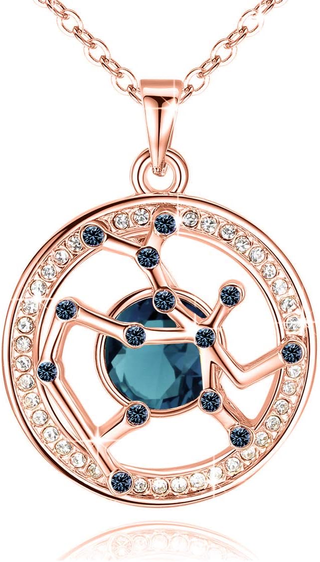 Leafael Superstar Zodiac Constellation Pendant Necklace Made with Premium Crystal Horoscope Jewelry, Gold or Rose Gold Plated, 18"+ 2"