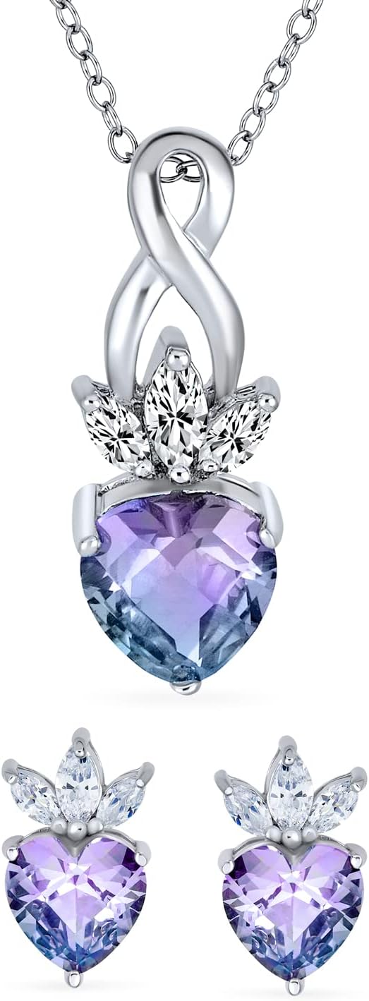 AAA Cubic Zirconia Crown Infinity Blue Purple Mystic Rainbow Heart Shape CZ Stud Earrings Necklace Pendant Jewelry Set For Women .925 Sterling Silver