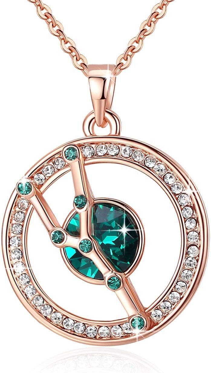Leafael Superstar Zodiac Constellation Pendant Necklace Made with Premium Crystal Horoscope Jewelry, Gold or Rose Gold Plated, 18"+ 2"