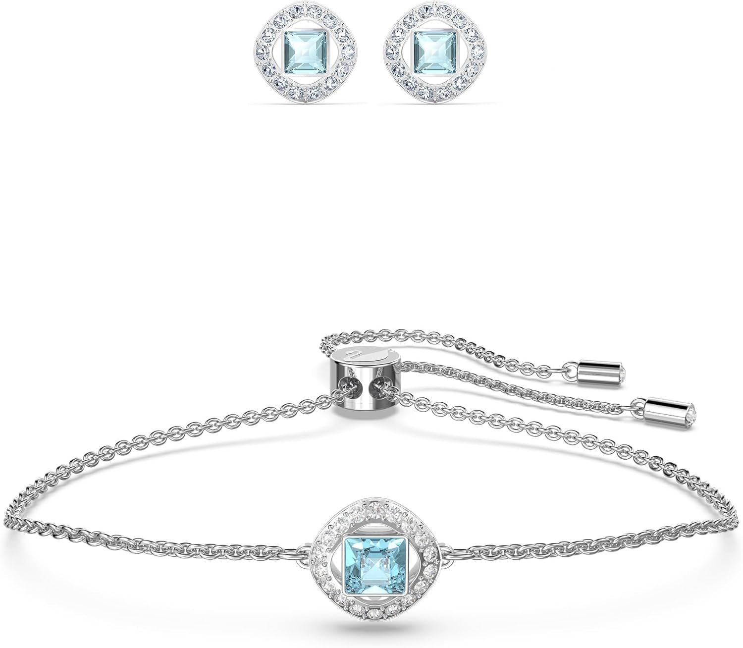 Swarovski Amazon Exclusive Una Angelic Bracelet Collection, Square Cut, Blue, Pink or White Crystals in a Rhodium Plated Setting