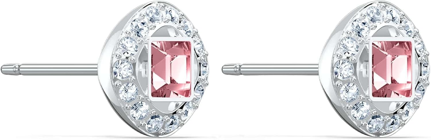 Swarovski Amazon Exclusive Una Angelic Stud Earrings Collection, Square Cut, Blue, Pink or White Crystals in a Rhodium Plated Setting
