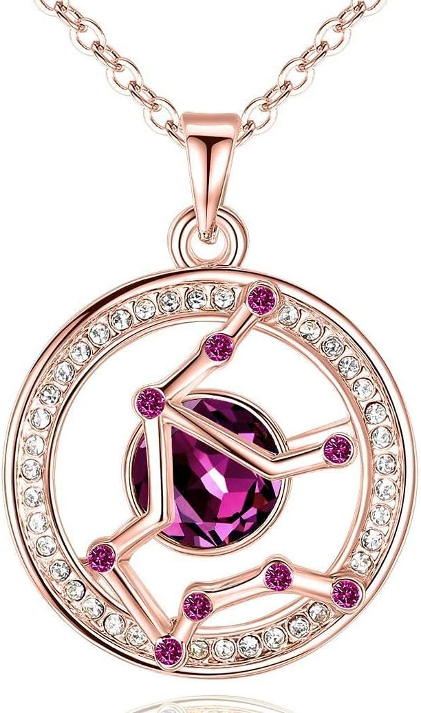 Leafael Superstar Zodiac Constellation Pendant Necklace Made with Premium Crystal Horoscope Jewelry, Gold or Rose Gold Plated, 18"+ 2"