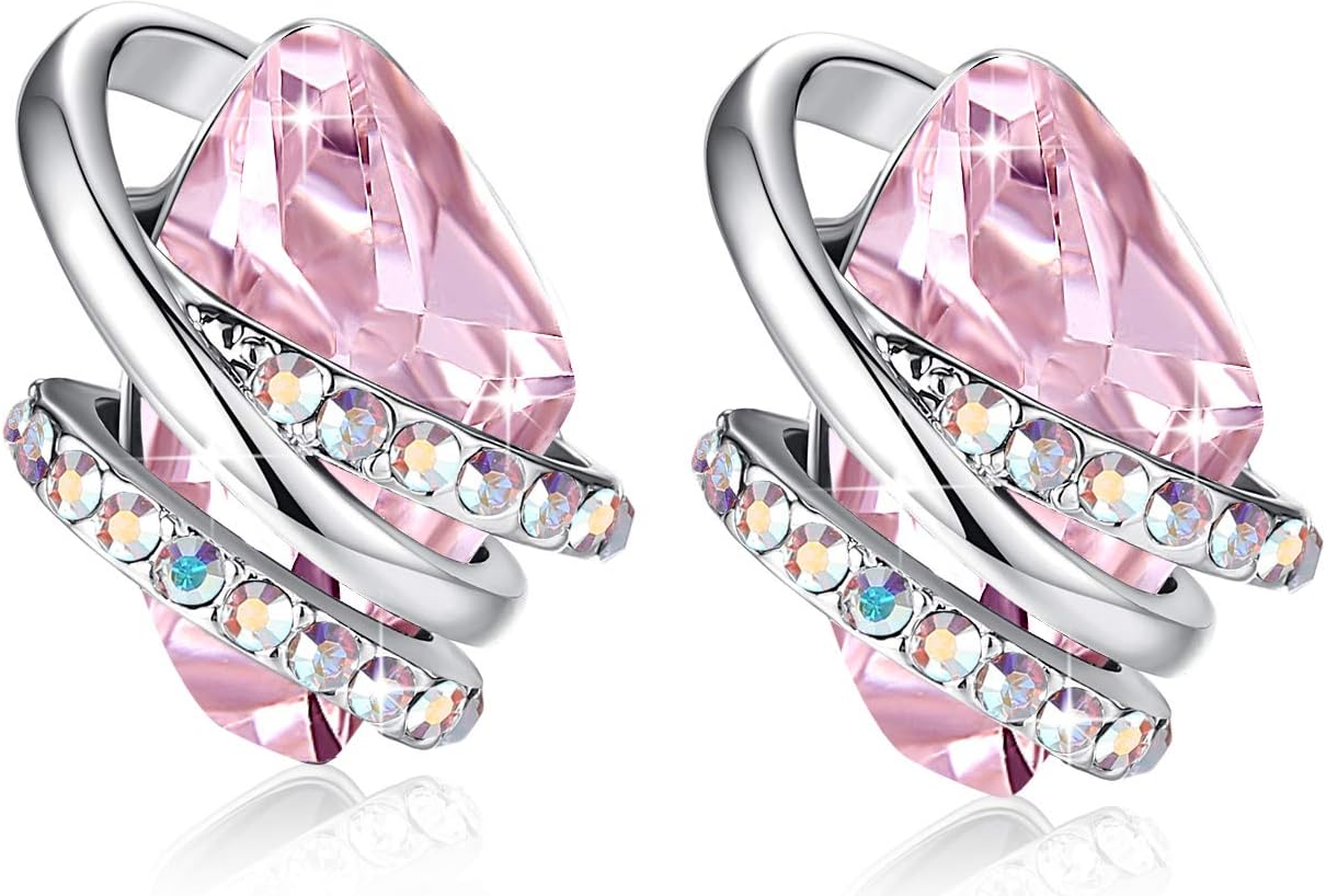 Leafael Infinity Love Heart Birthstone Earrings for Women, Crystal Stud Earrings with Healing Stones, Allergy-Free Jewelry for Women with Gift Box, Silver-tone Birthstone Crystals Earrings