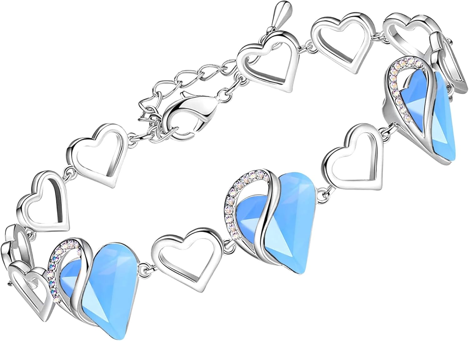 Leafael Infinity Love Heart Bracelet, Birthstone Bracelets For Women with Healing Crystals, Allergy-Free Jewellery for Women with Gift Box, Silver-Tone Link Charm Bracelet, 7-inch chain 2-inch Extender