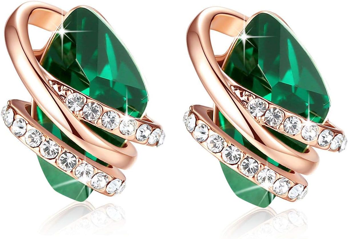 Leafael Infinity Love Heart Birthstone Earrings for Women, Crystal Stud Earrings with Healing Stones, Allergy-Free Jewelry for Women with Gift Box, Silver-tone Birthstone Crystals Earrings