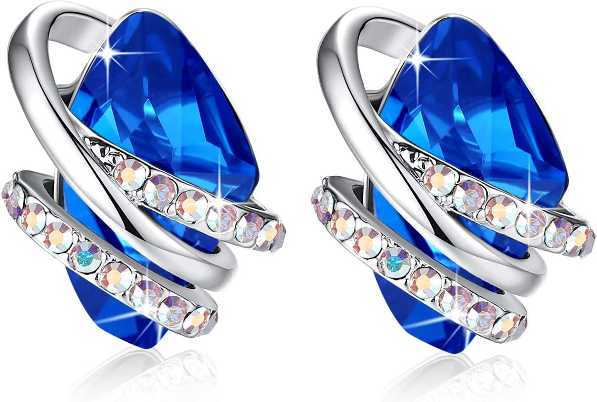 Leafael Infinity Love Heart Birthstone Earrings for Women, Crystal Stud Earrings with Healing Stones, Allergy-Free Jewelry for Women with Gift Box, Silver-tone Birthstone Crystals Earrings