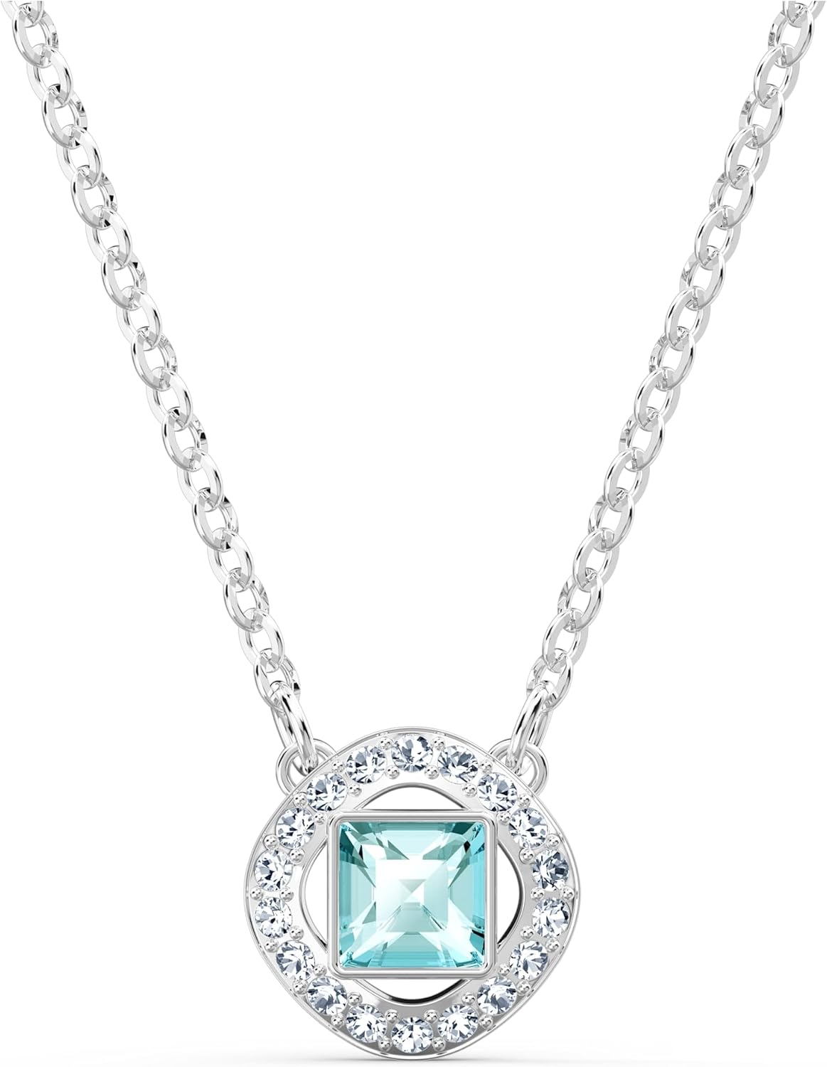 Swarovski Amazon Exclusive Una Angelic Necklace Collection, Square Cut, Blue, Pink or White Crystals in a Rhodium Plated Setting