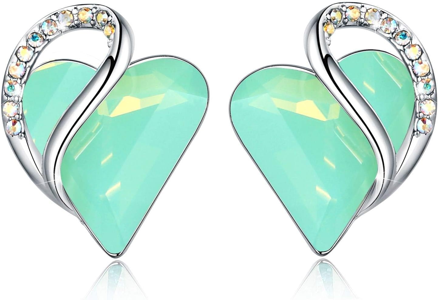 Leafael Infinity Love Heart Birthstone Earrings for Women, Crystal Stud Earrings with Healing Stones, Allergy-Free Jewelry for Women with Gift Box, Silver-tone Birthstone Crystals Earrings