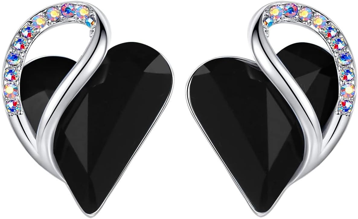 Leafael Infinity Love Heart Birthstone Earrings for Women, Crystal Stud Earrings with Healing Stones, Allergy-Free Jewelry for Women with Gift Box, Silver-tone Birthstone Crystals Earrings