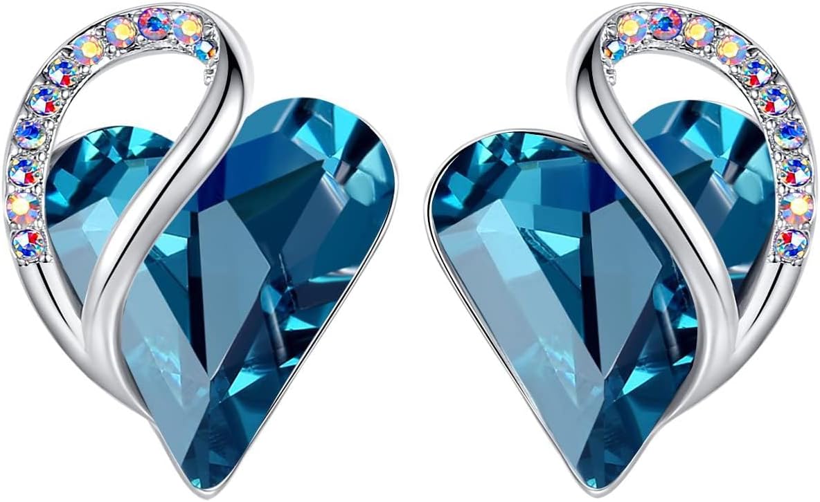 Leafael Infinity Love Heart Birthstone Earrings for Women, Crystal Stud Earrings with Healing Stones, Allergy-Free Jewelry for Women with Gift Box, Silver-tone Birthstone Crystals Earrings