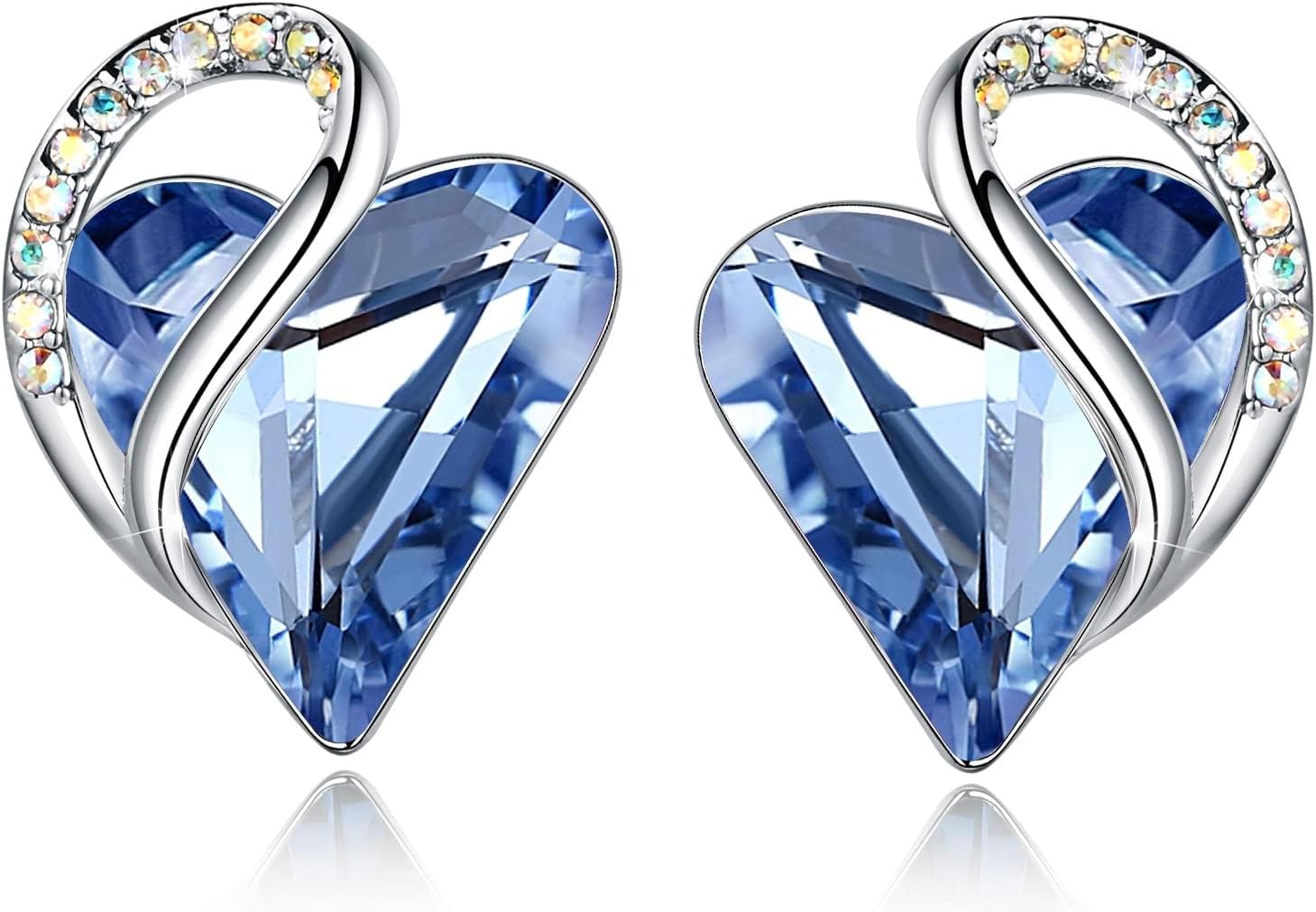 Leafael Infinity Love Heart Birthstone Earrings for Women, Crystal Stud Earrings with Healing Stones, Allergy-Free Jewelry for Women with Gift Box, Silver-tone Birthstone Crystals Earrings