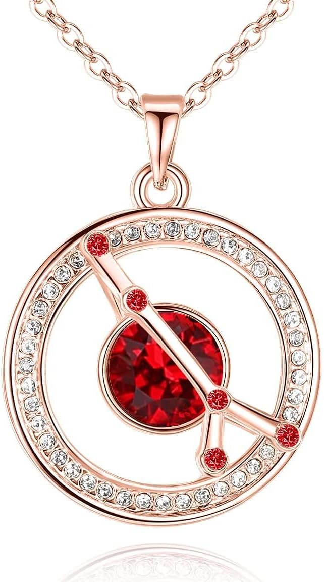 Leafael Superstar Zodiac Constellation Pendant Necklace Made with Premium Crystal Horoscope Jewelry, Gold or Rose Gold Plated, 18"+ 2"