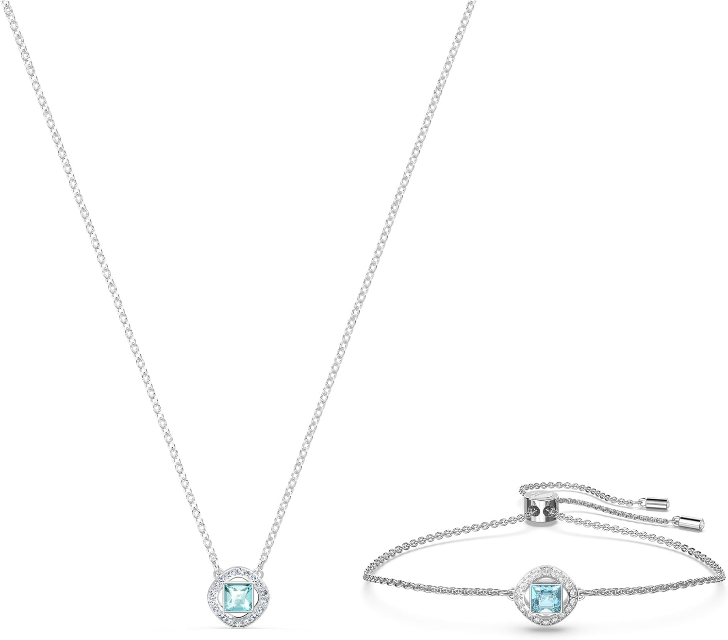 Swarovski Amazon Exclusive Una Angelic Bracelet Collection, Square Cut, Blue, Pink or White Crystals in a Rhodium Plated Setting