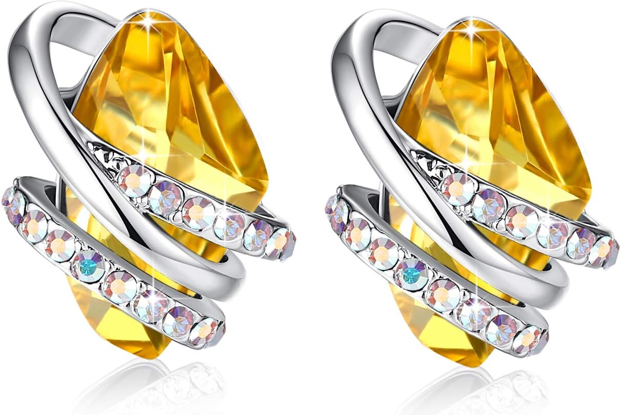 Leafael Infinity Love Heart Birthstone Earrings for Women, Crystal Stud Earrings with Healing Stones, Allergy-Free Jewelry for Women with Gift Box, Silver-tone Birthstone Crystals Earrings