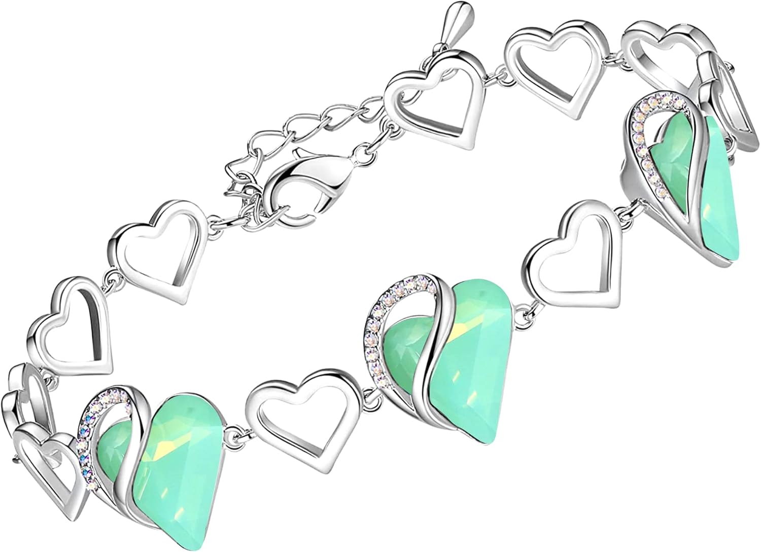 Leafael Infinity Love Heart Bracelet, Birthstone Bracelets For Women with Healing Crystals, Allergy-Free Jewellery for Women with Gift Box, Silver-Tone Link Charm Bracelet, 7-inch chain 2-inch Extender