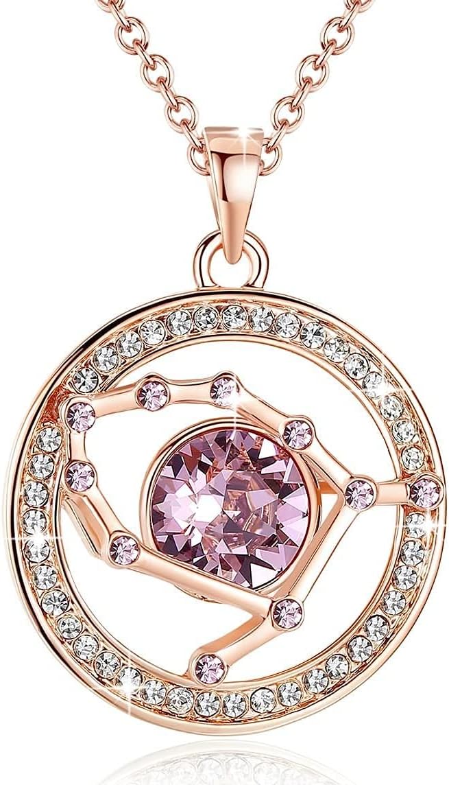 Leafael Superstar Zodiac Constellation Pendant Necklace Made with Premium Crystal Horoscope Jewelry, Gold or Rose Gold Plated, 18"+ 2"