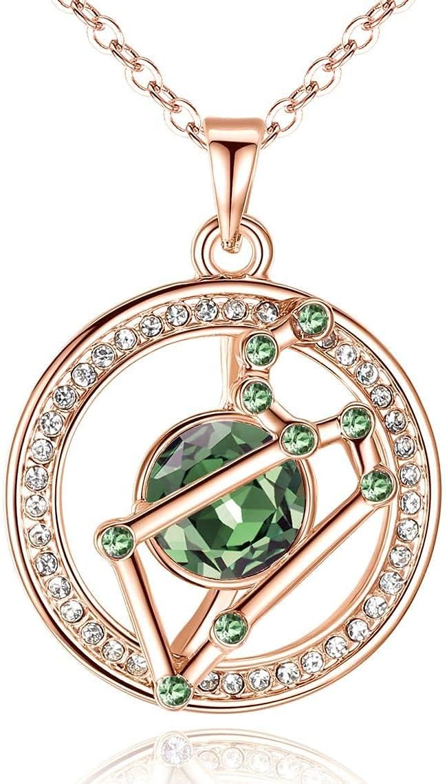 Leafael Superstar Zodiac Constellation Pendant Necklace Made with Premium Crystal Horoscope Jewelry, Gold or Rose Gold Plated, 18"+ 2"