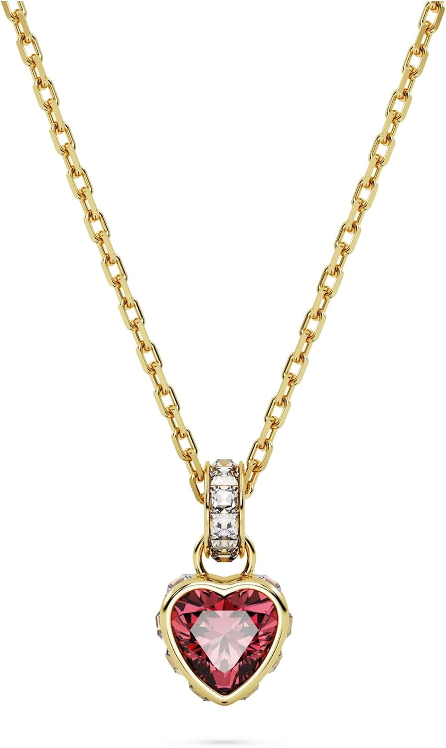 Swarovski Chroma Pendant Necklace Collection, Heart and Pear Cut, Red or Green Crystals in a Gold-Tone Plated Setting