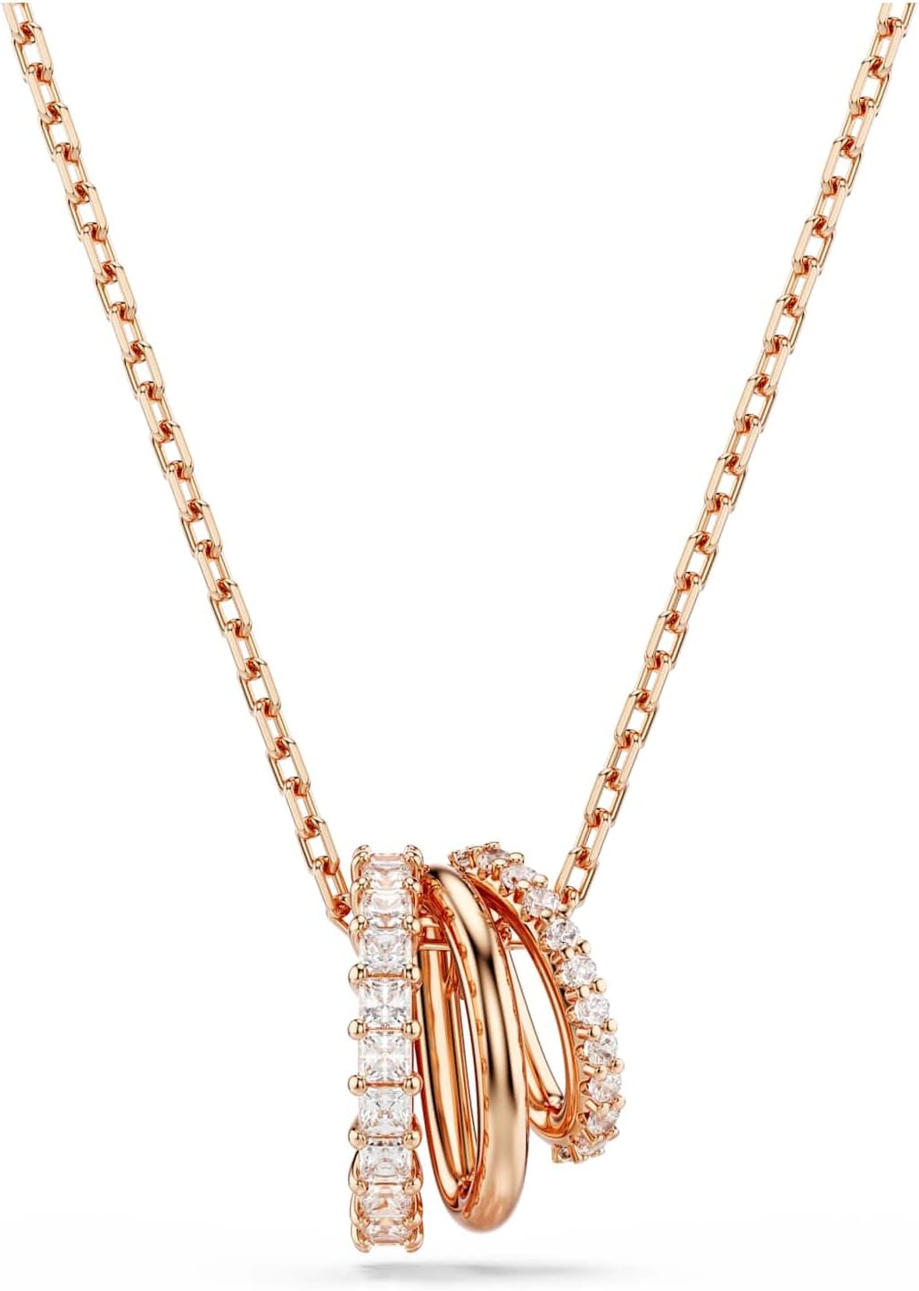 Swarovski Hyperbola Pendant and Necklace Collection, Infinity, Twist and Heart Shapes, White Crystals in a Mixed Metal, Rhodium or Rose Gold-Tone Plated Setting