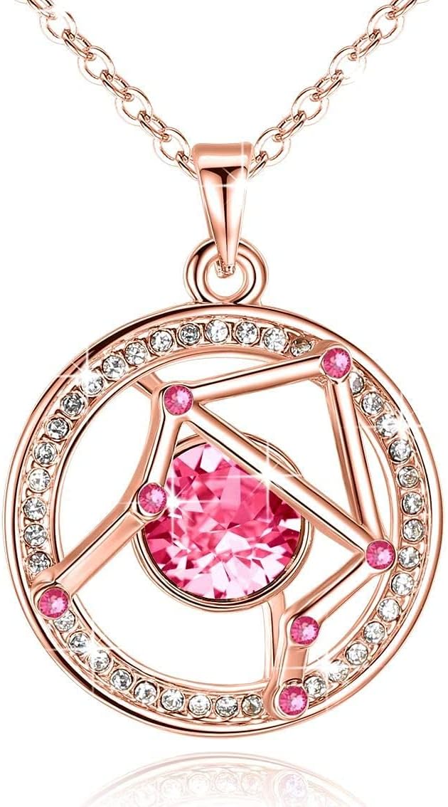 Leafael Superstar Zodiac Constellation Pendant Necklace Made with Premium Crystal Horoscope Jewelry, Gold or Rose Gold Plated, 18"+ 2"
