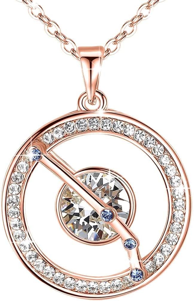 Leafael Superstar Zodiac Constellation Pendant Necklace Made with Premium Crystal Horoscope Jewelry, Gold or Rose Gold Plated, 18"+ 2"