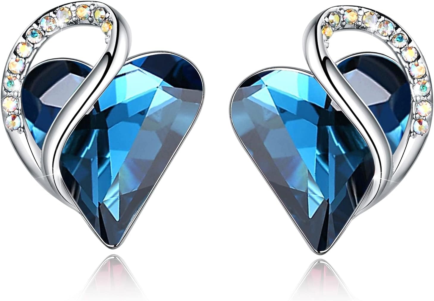 Leafael Infinity Love Heart Birthstone Earrings for Women, Crystal Stud Earrings with Healing Stones, Allergy-Free Jewelry for Women with Gift Box, Silver-tone Birthstone Crystals Earrings