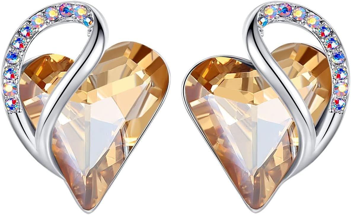 Leafael Infinity Love Heart Birthstone Earrings for Women, Crystal Stud Earrings with Healing Stones, Allergy-Free Jewelry for Women with Gift Box, Silver-tone Birthstone Crystals Earrings