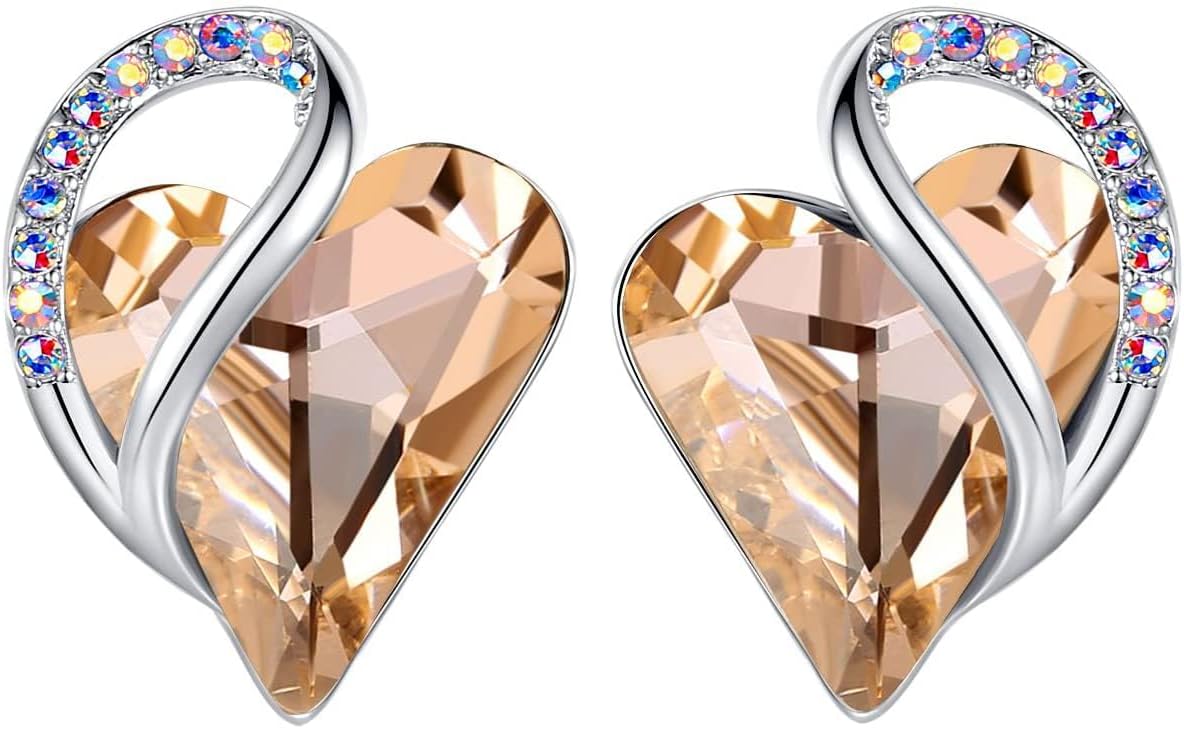 Leafael Infinity Love Heart Birthstone Earrings for Women, Crystal Stud Earrings with Healing Stones, Allergy-Free Jewelry for Women with Gift Box, Silver-tone Birthstone Crystals Earrings