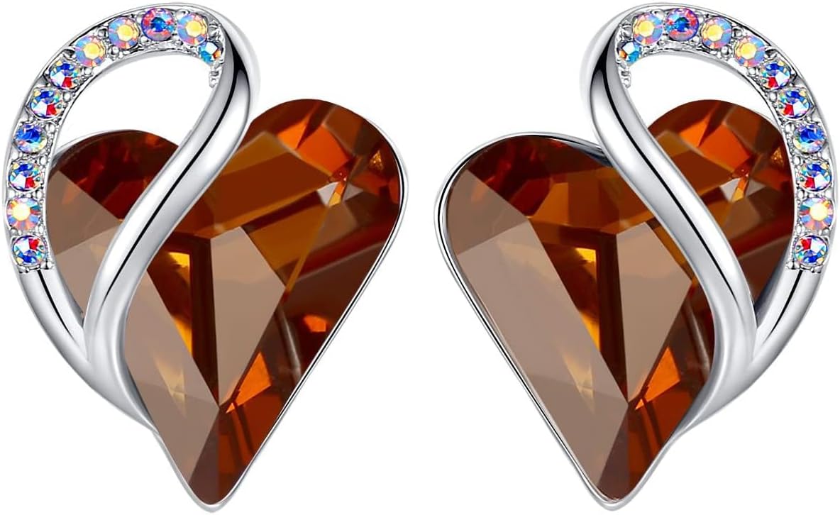 Leafael Infinity Love Heart Birthstone Earrings for Women, Crystal Stud Earrings with Healing Stones, Allergy-Free Jewelry for Women with Gift Box, Silver-tone Birthstone Crystals Earrings