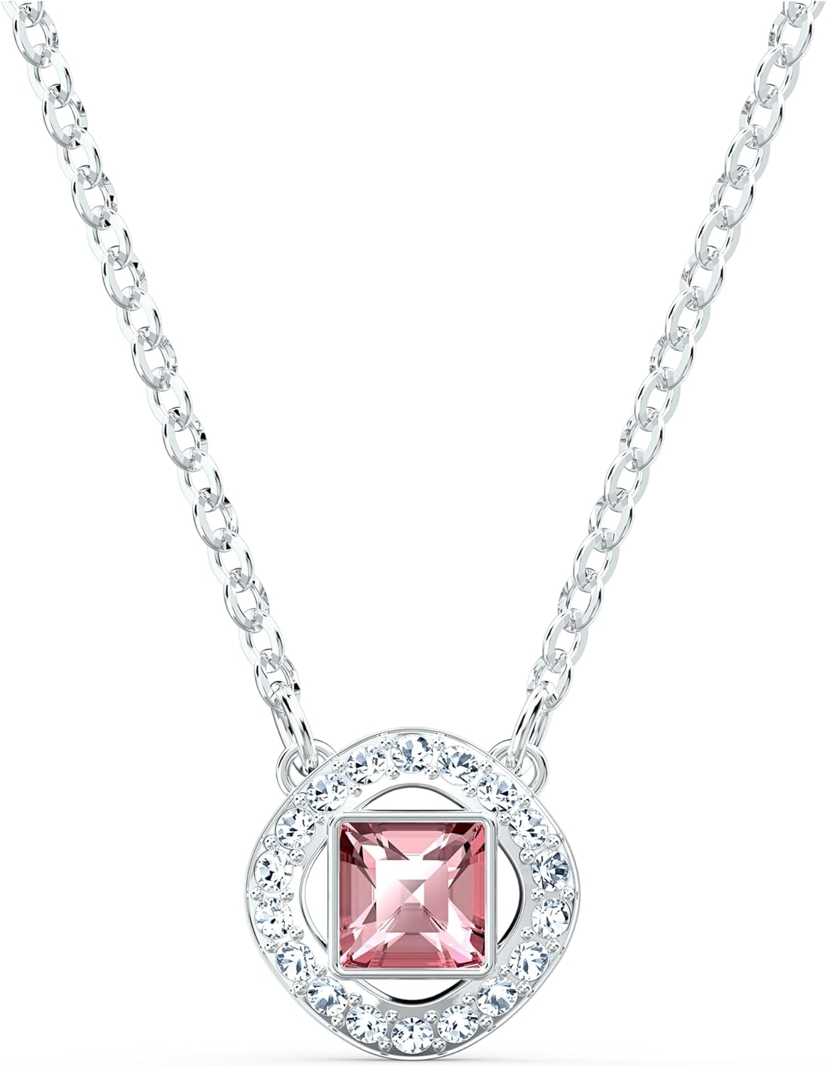 Swarovski Amazon Exclusive Una Angelic Necklace Collection, Square Cut, Blue, Pink or White Crystals in a Rhodium Plated Setting