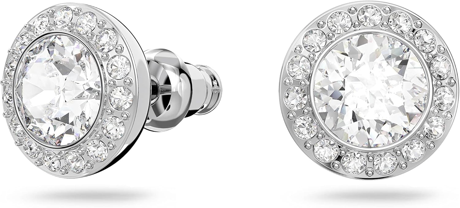 Swarovski Una Angelic Stud Earrings, White Round Cut Crystals in a Rhodium Plated Setting