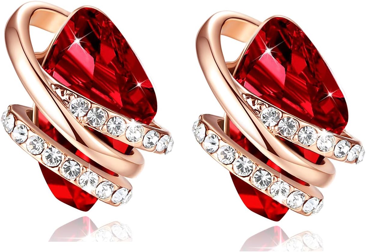 Leafael Infinity Love Heart Birthstone Earrings for Women, Crystal Stud Earrings with Healing Stones, Allergy-Free Jewelry for Women with Gift Box, Silver-tone Birthstone Crystals Earrings