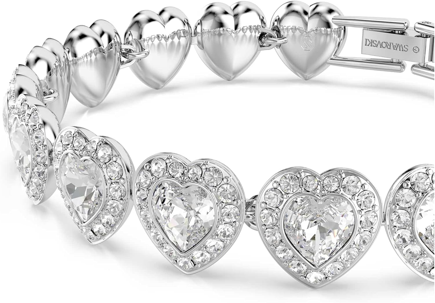 Ariana Grande x Swarovski Earrings, Necklace and Bracelet Collection, White Heart and Round Cut Crystals in a Rhodium Plated Setting