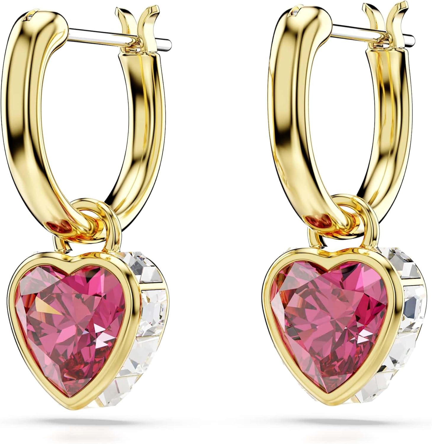 Swarovski Chroma Drop Earrings, Red Heart Shaped Crystals in a Gold-Tone Plated Setting