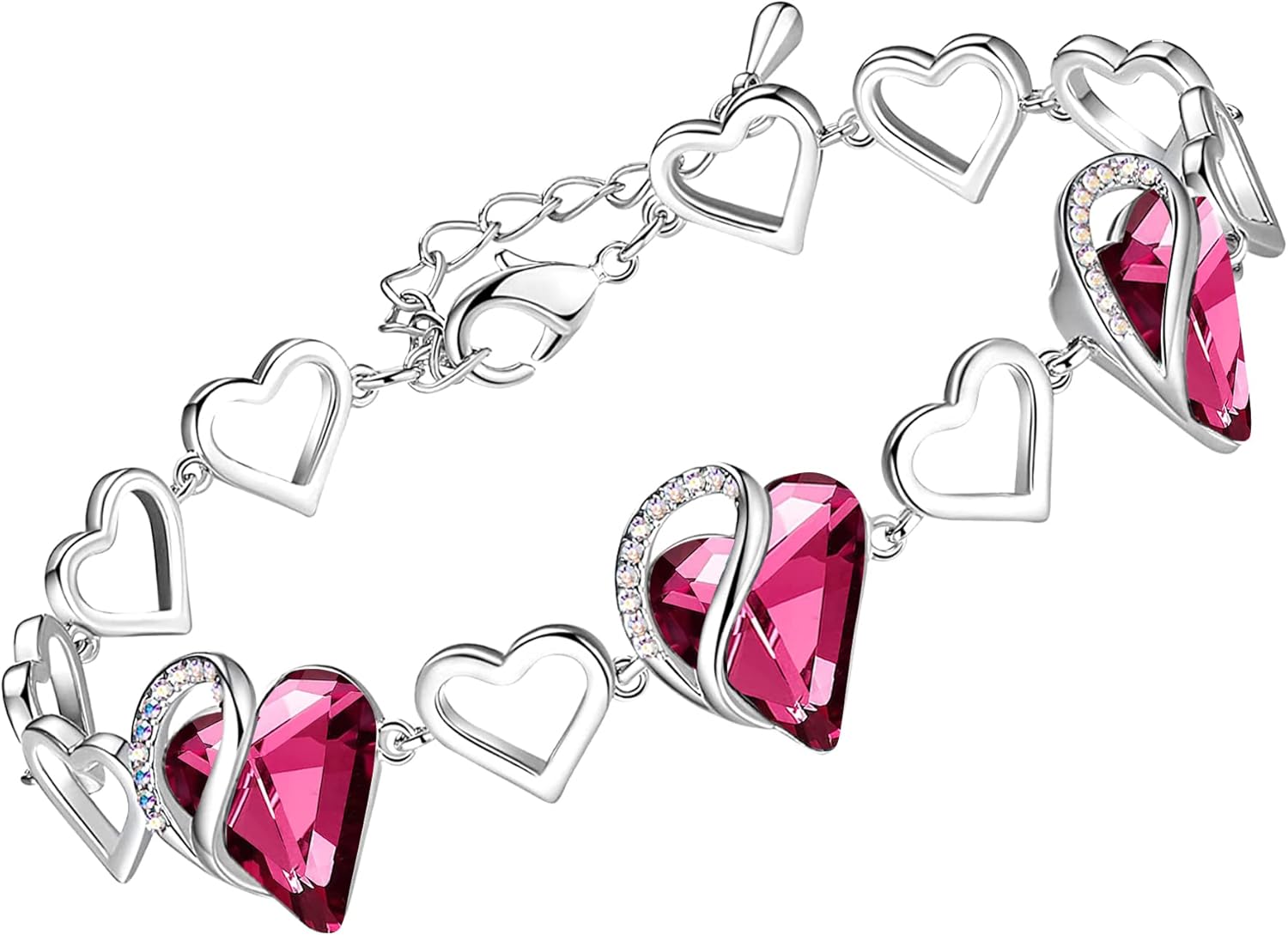 Leafael Infinity Love Heart Bracelet, Birthstone Bracelets For Women with Healing Crystals, Allergy-Free Jewellery for Women with Gift Box, Silver-Tone Link Charm Bracelet, 7-inch chain 2-inch Extender