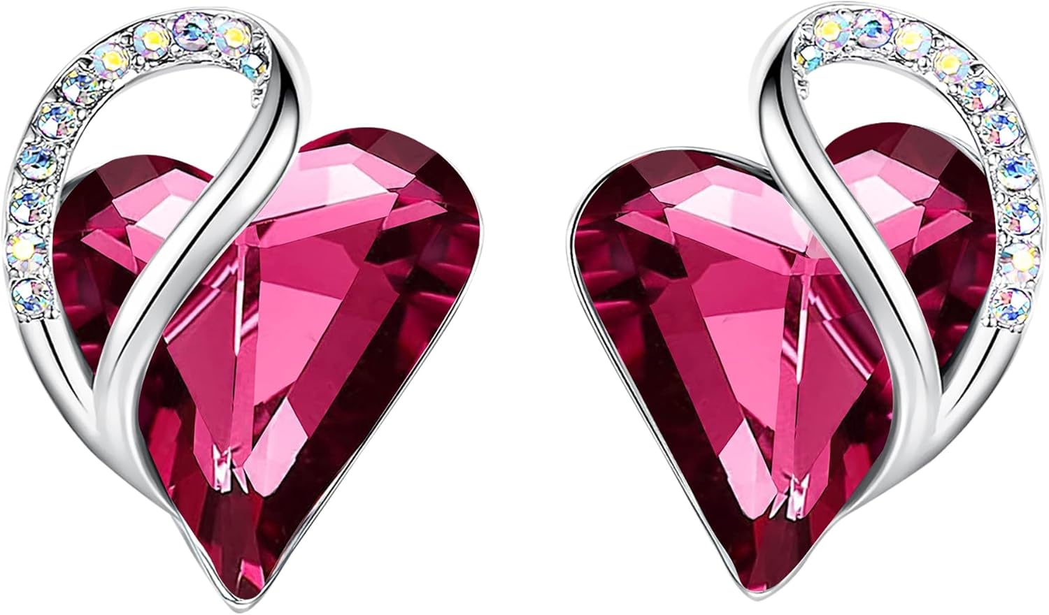 Leafael Infinity Love Heart Birthstone Earrings for Women, Crystal Stud Earrings with Healing Stones, Allergy-Free Jewelry for Women with Gift Box, Silver-tone Birthstone Crystals Earrings
