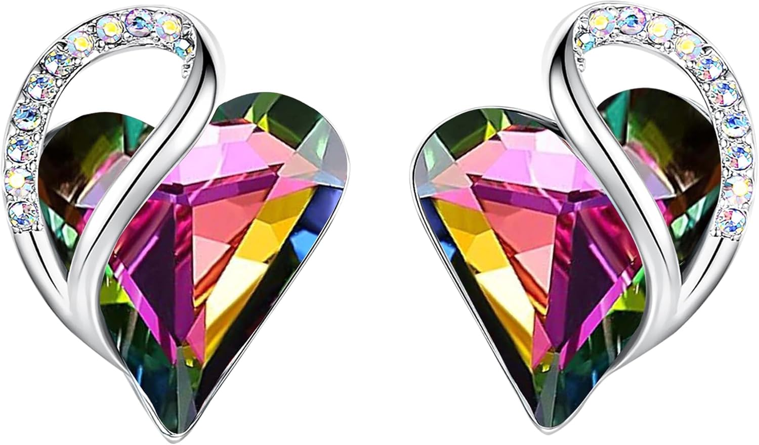 Leafael Infinity Love Heart Birthstone Earrings for Women, Crystal Stud Earrings with Healing Stones, Allergy-Free Jewelry for Women with Gift Box, Silver-tone Birthstone Crystals Earrings