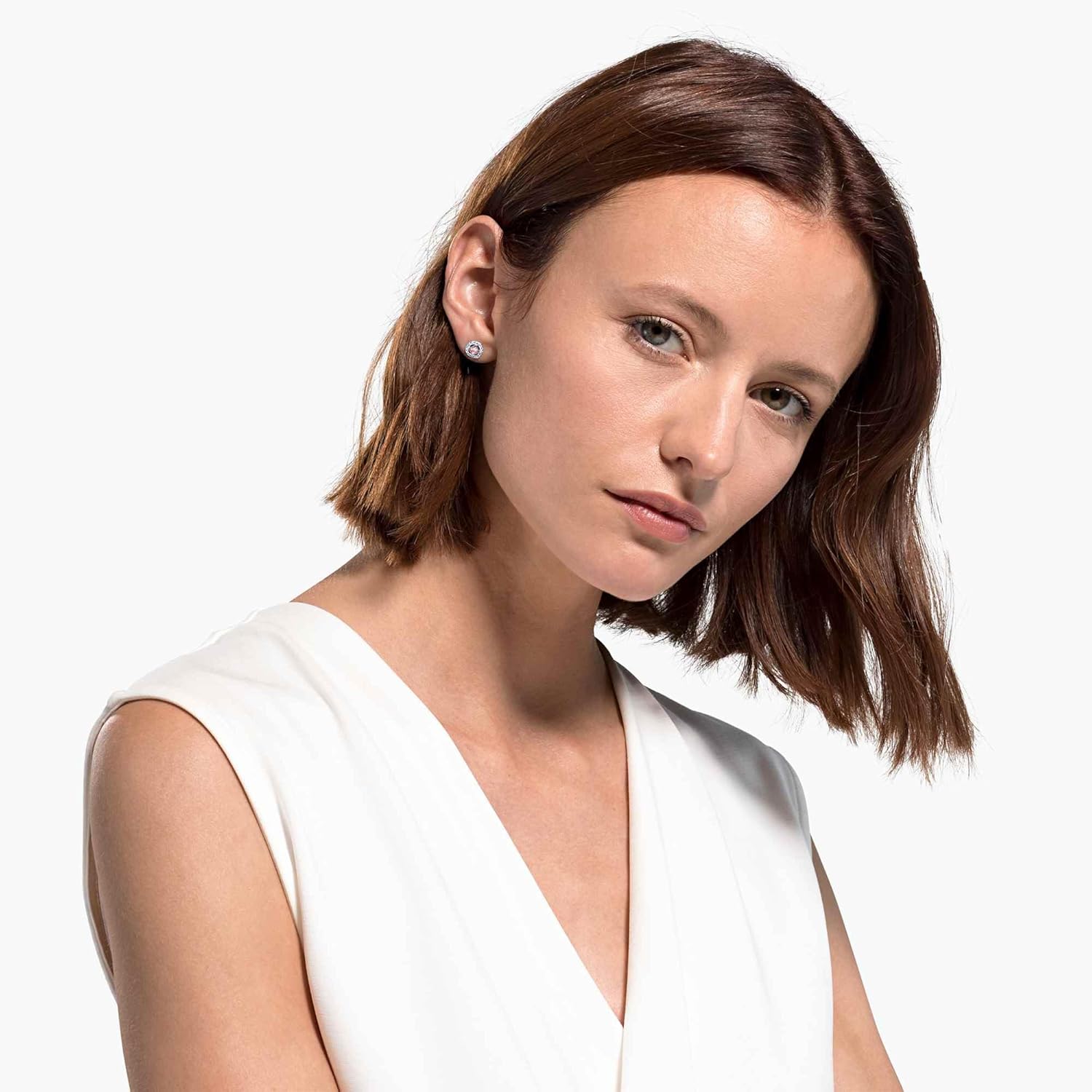 Swarovski Amazon Exclusive Una Angelic Stud Earrings Collection, Square Cut, Blue, Pink or White Crystals in a Rhodium Plated Setting