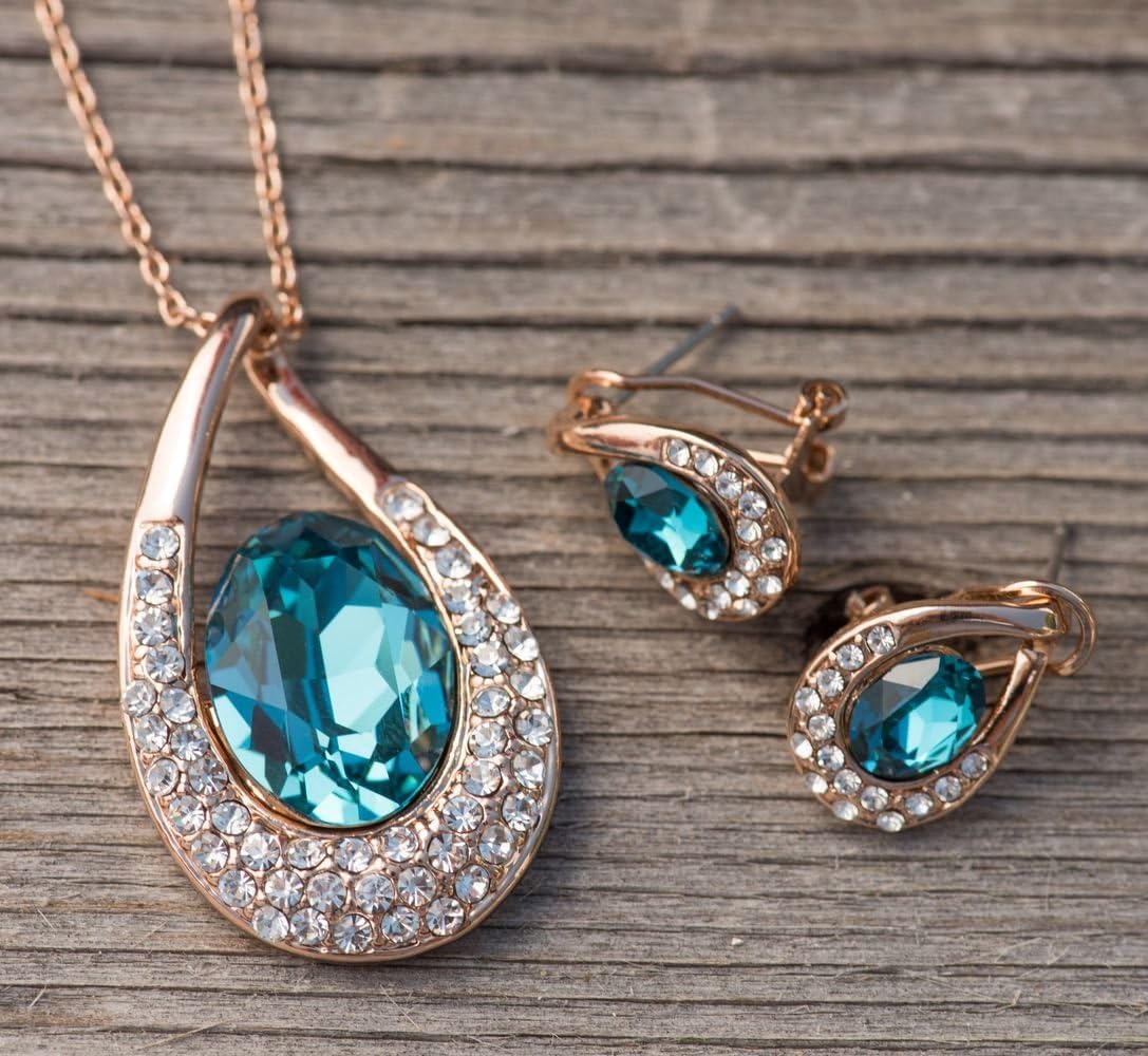 Leafael [Presented by Miss New York] Angel's Teardrop Made with Swarovski Crystals Zircon Jewelry Set Earrings Necklace