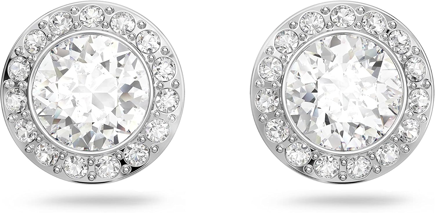 Swarovski Una Angelic Stud Earrings, White Round Cut Crystals in a Rhodium Plated Setting