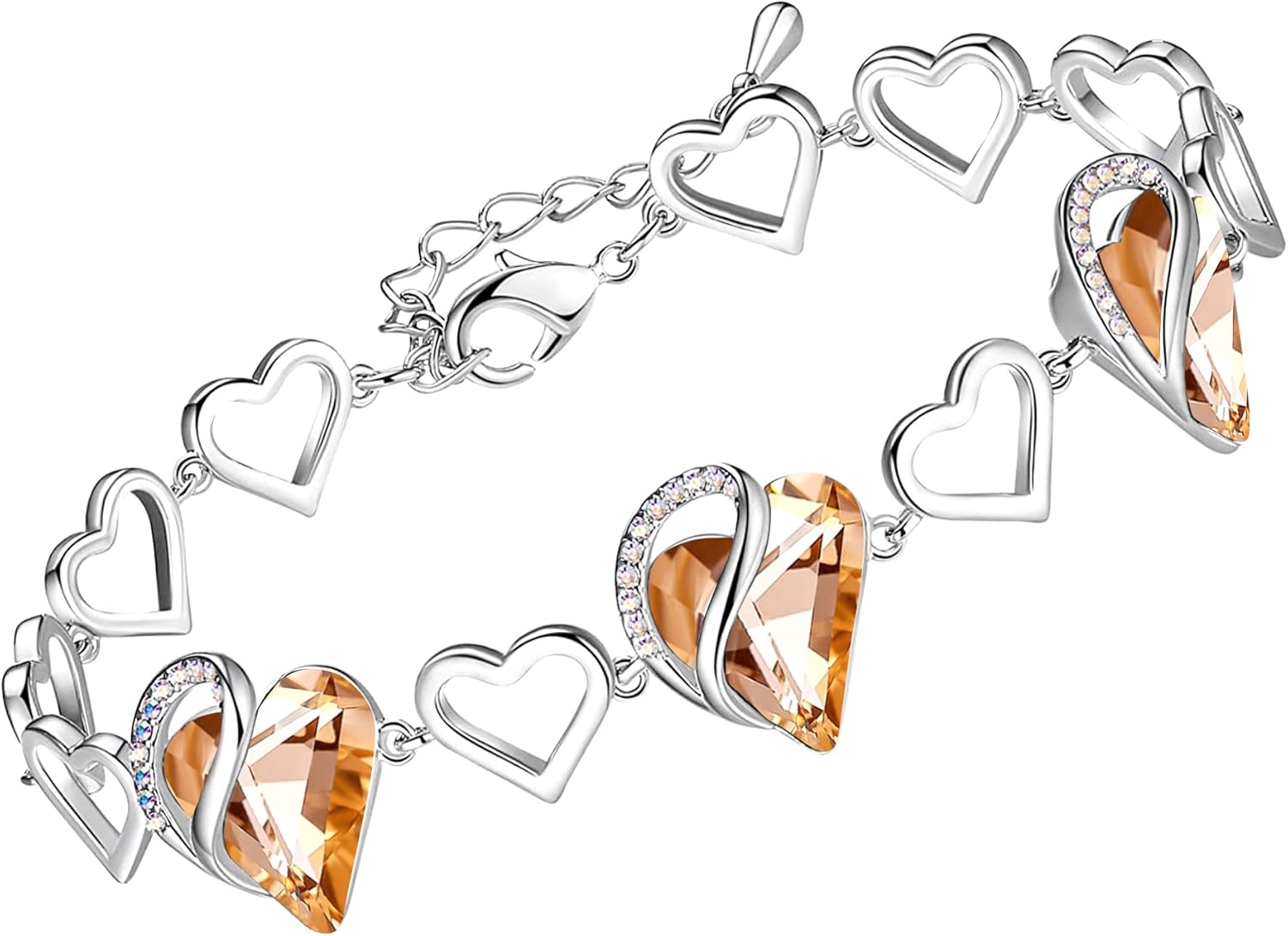 Leafael Infinity Love Heart Bracelet, Birthstone Bracelets For Women with Healing Crystals, Allergy-Free Jewellery for Women with Gift Box, Silver-Tone Link Charm Bracelet, 7-inch chain 2-inch Extender