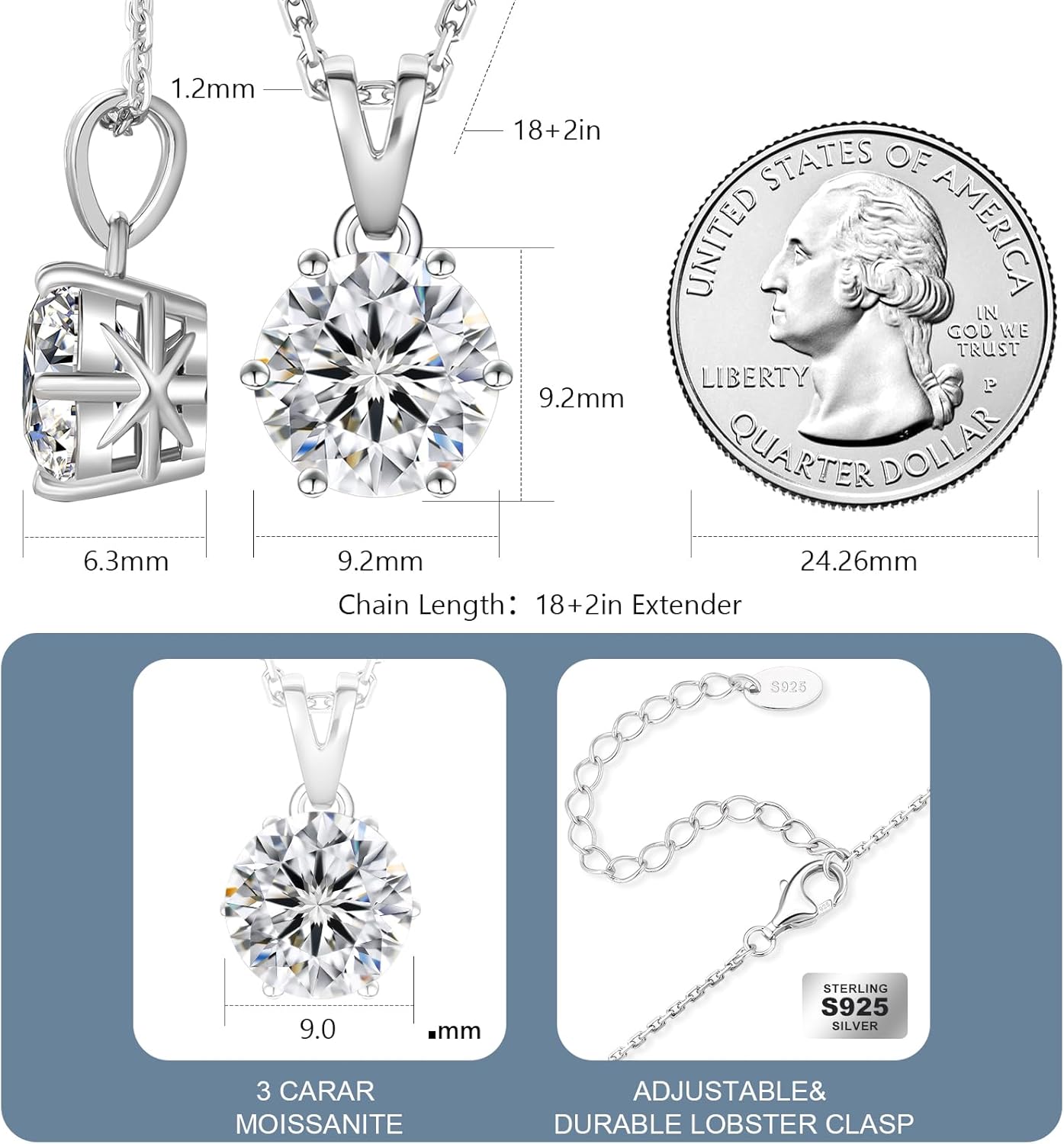 The Solaris Solitaire Pendant | 2.0 - 4.0 CT Moissanite