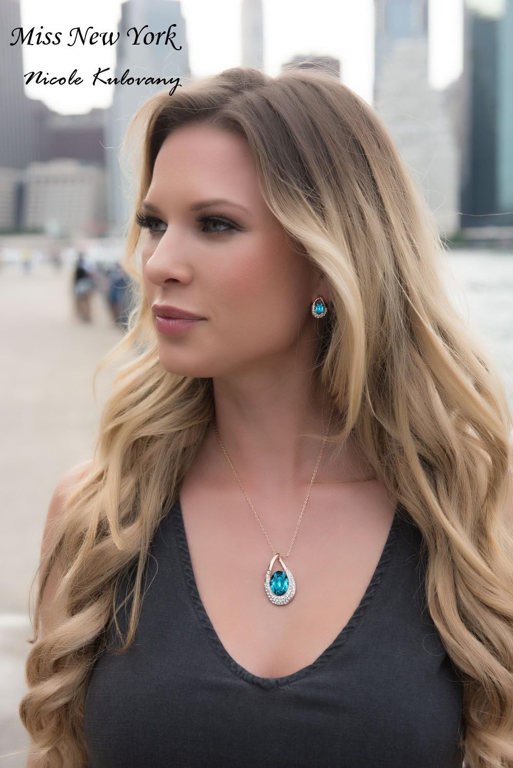 Leafael [Presented by Miss New York] Angel's Teardrop Made with Swarovski Crystals Zircon Jewelry Set Earrings Necklace